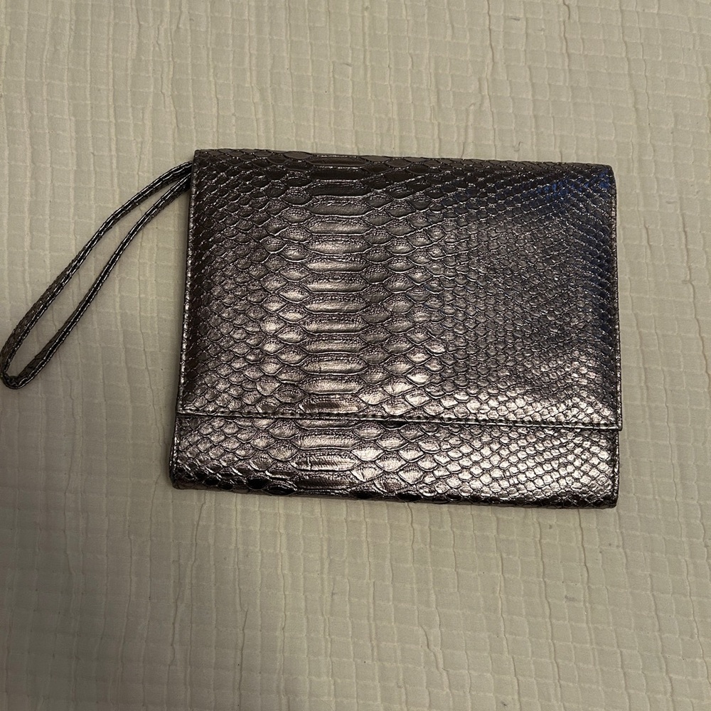 Neiman Marcus Silver Snake Print Clutch